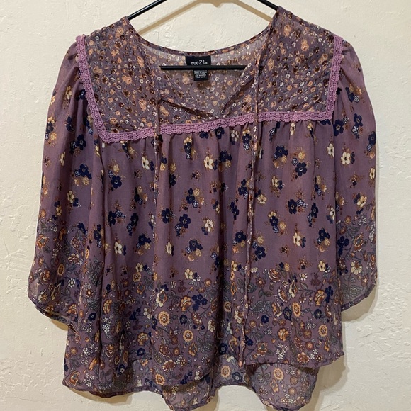 Rue21 Floral Print Women's Tops - Blue and Purple - Picture 2 of 7